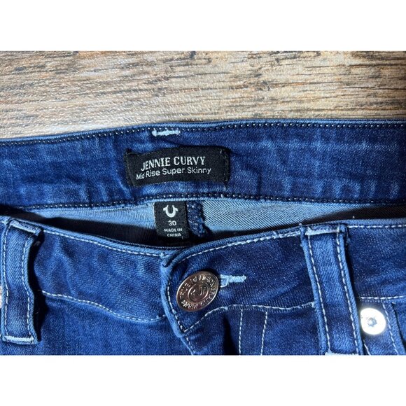 True Religion Size 30 Jennie Curvy Mid Rise Super Skinny Bling Jeans Western - Picture 7 of 11